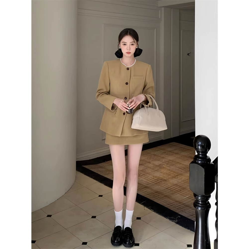 Honypove Bộ Áo Khoác Vest Tay Dài + Chân Váy Chữ a Lưng Cao Thời Trang Mùa Thu Cho Nữ