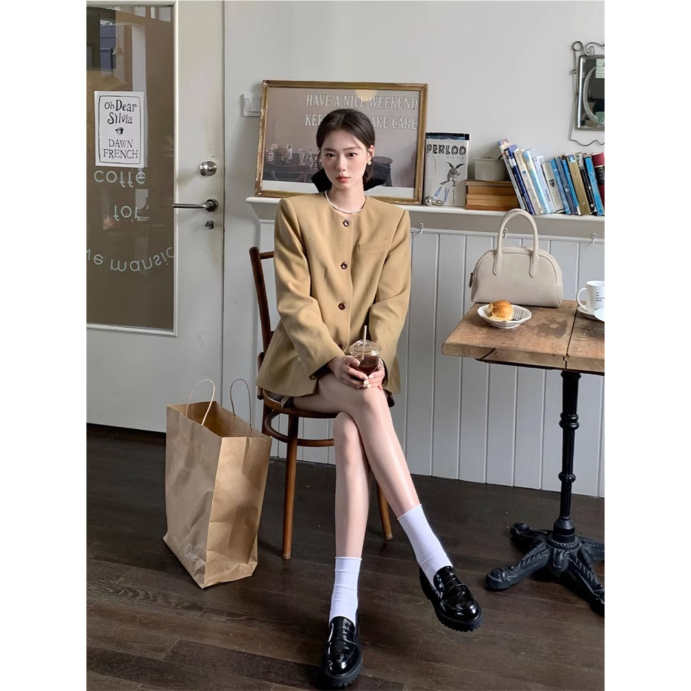 Honypove Bộ Áo Khoác Vest Tay Dài + Chân Váy Chữ a Lưng Cao Thời Trang Mùa Thu Cho Nữ