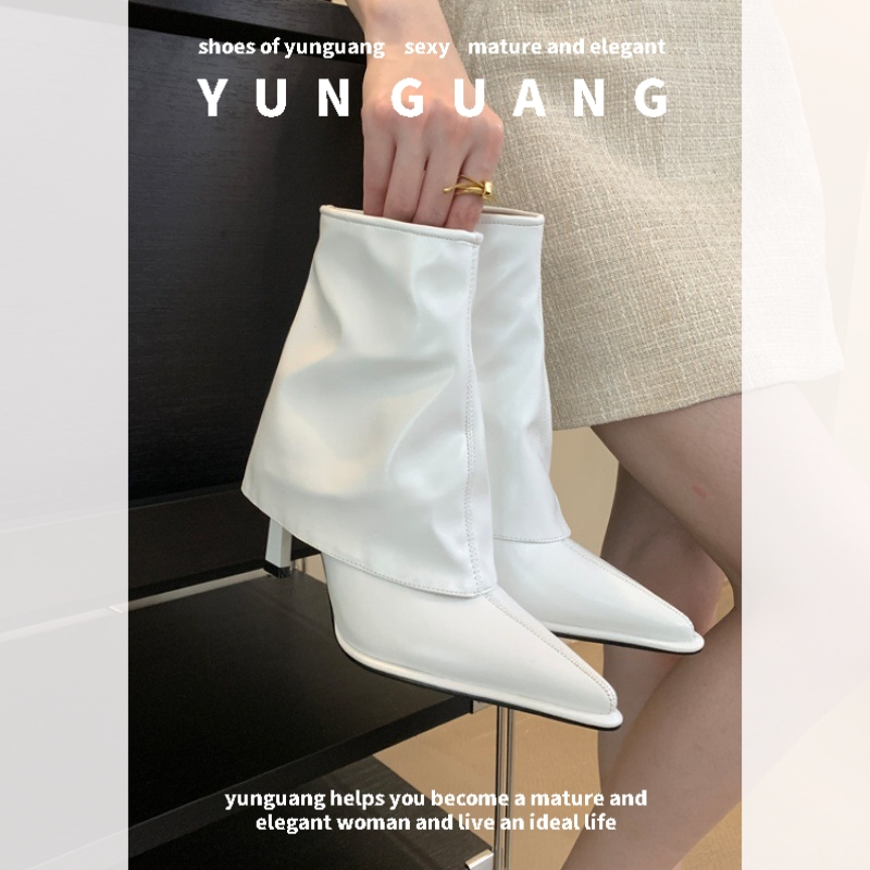Yunguang Giày Bốt Cao Gót Da Mềm Mỏng Mũi Nhọn Thời Trang 202 Cho Nữ
