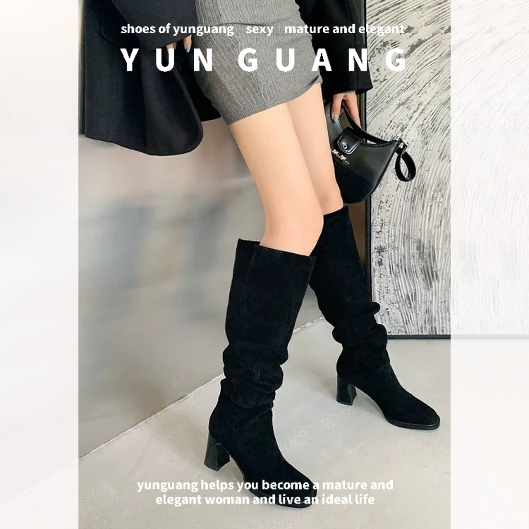Yunguang Giày Bốt Da Lộn Mũi Vuông Phong Cách Âu Mỹ Cho Nữ