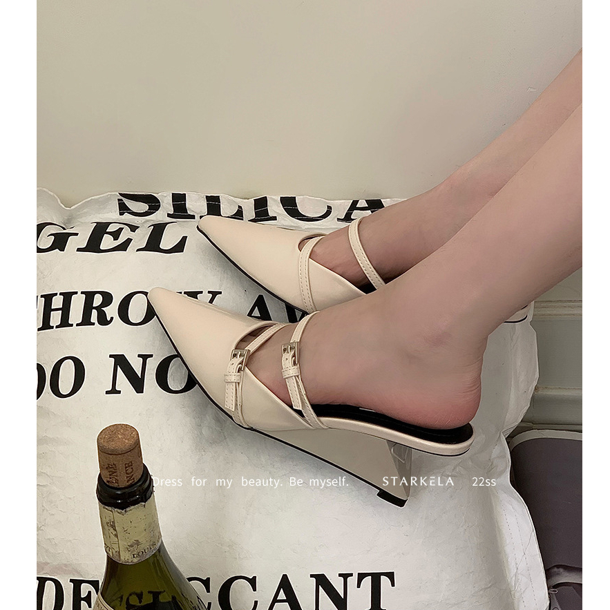Hong Kong Premium shoes❥Xăng đan Cao Gót Mũi Nhọn Phong Cách retro Cho Nữ