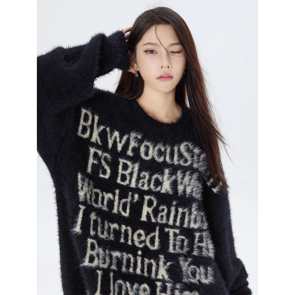 Áo sweater Dệt Kim Cổ Tròn In Chữ jacquard Thời Trang Thu Đông Cho Cặp Đôi