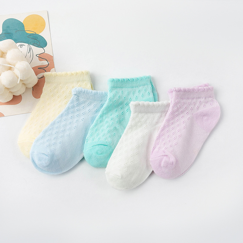 Set 5 Đôi Vớ cotton Mỏng Phối Ren Thoáng Khí Thoải Mái Cho Bé