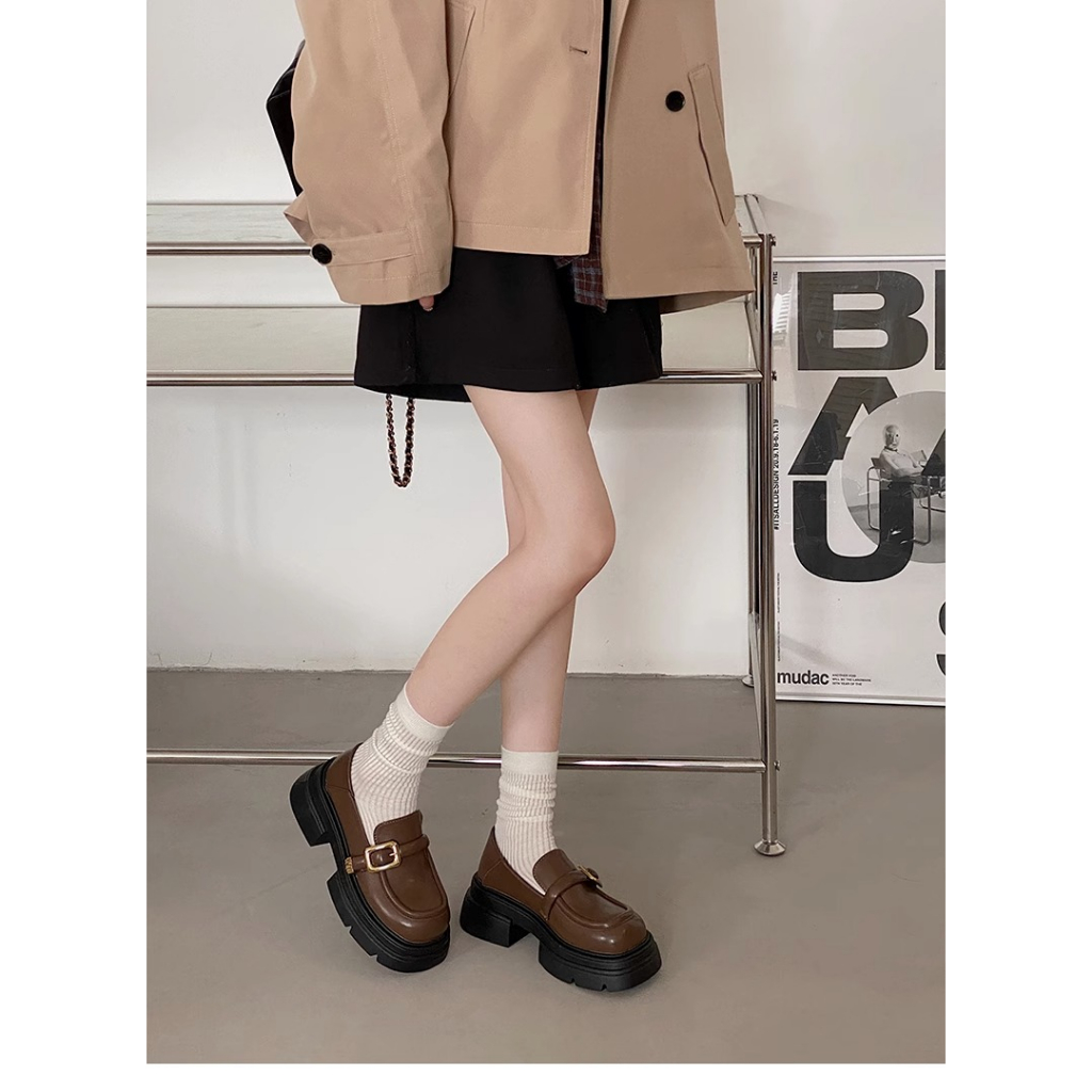 Giày Lười Da Đế Dày Phong Cách retro Pháp Thời Trang Mùa Thu 2023 Cho Nữ
