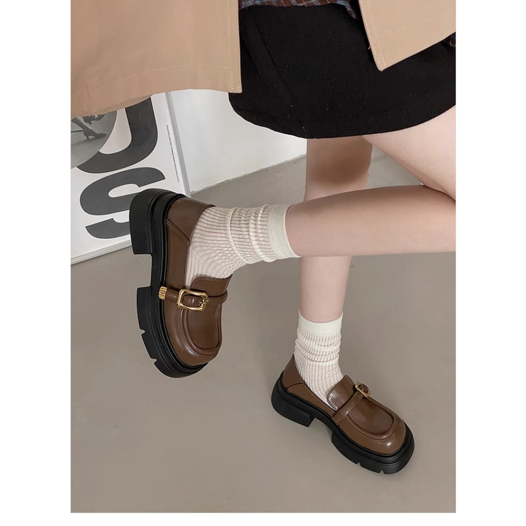 Giày Lười Da Đế Dày Phong Cách retro Pháp Thời Trang Mùa Thu 2023 Cho Nữ