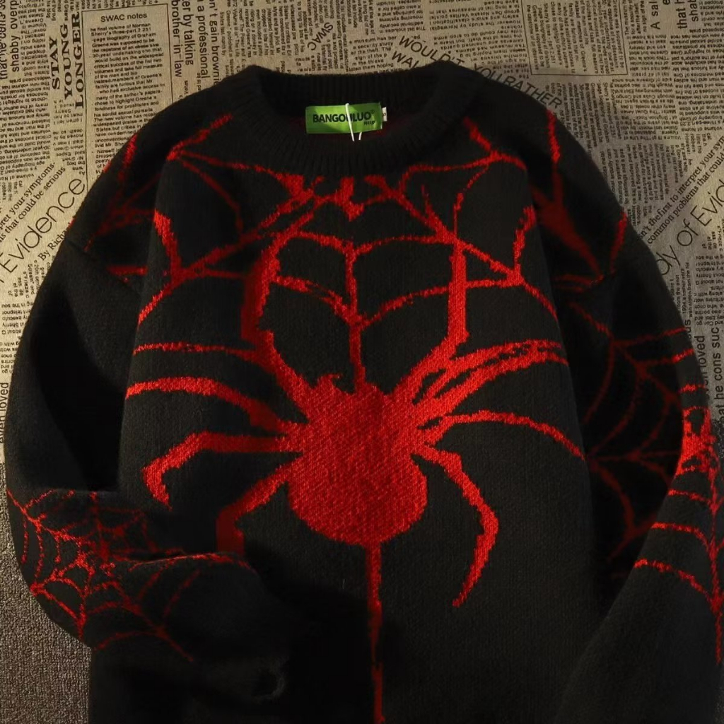 Áo sweater nam Cổ Tròn Họa Tiết Mạng áo len nữ hàn quốc Nhện Thời Trang Đường Phố Mỹ áo len nam cổ tròn Cá Tính sọc áo sweater form rộng