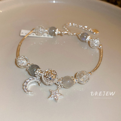 DREJEW Vòng Tay Pha Lê Mặt Trăng Sao Zircon Vòng Tay đính Cườm Khí Chất ThờI Trang Thanh Lịch Lắc Tay Bạc