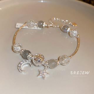 DREJEW Vòng Tay Pha Lê Mặt Trăng Sao Zircon Vòng Tay đính Cườm Khí Chất ThờI Trang Thanh Lịch Lắc Tay Bạc
