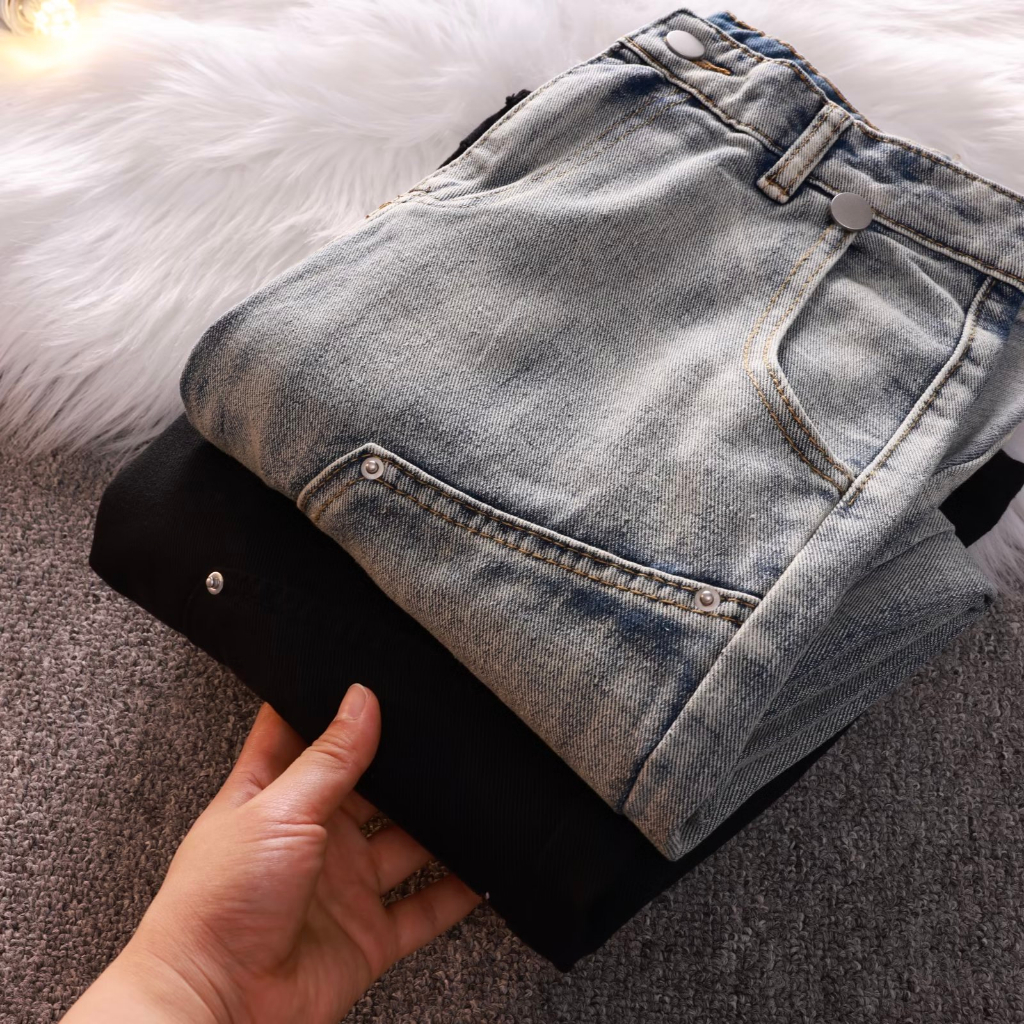 Quần ống loe jean phong cách Hàn Quốc quần jean ôm lưng cao unisex  quần jean đen nam denim Cao Cấp skinny jean nam