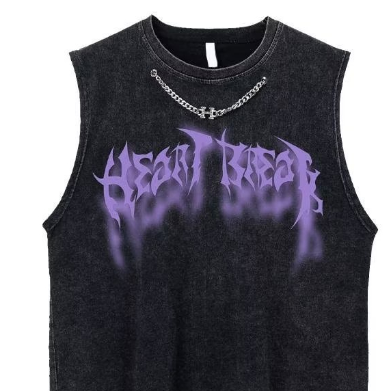 Sinransinya Áo Thun Ba Lỗ In Chữ h Phối Dây Xích Phong Cách retro Đường Phố Mỹ Thời Trang Mùa Hè Cho Nam