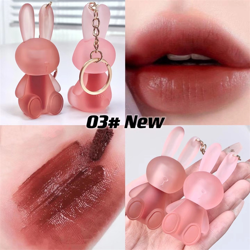 ABPOPA Son môi gegebear đất sét lì màu nude đỏ nâu không thấm nước lâu trôi chống dính cốc kèm móc khóa thỏ dễ thương 3ml