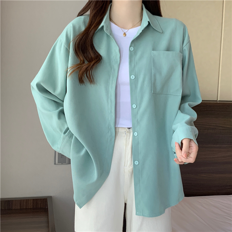 NUZIRO Áo Sơ Mi Nữ Tay Dài Cổ polo Màu Trơn Phong Cách Hàn Quốc