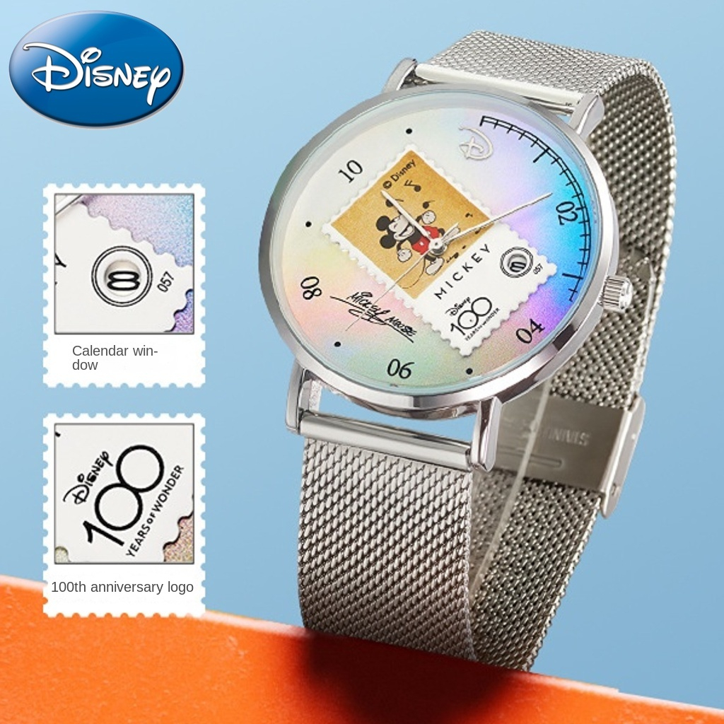 Đồng Hồ Thạch Anh Dạ Quang Kỷ Niệm 100 Năm Disney Kèm Hộp Đựng Hình Mickey Làm Quà Tặng Cho Bé