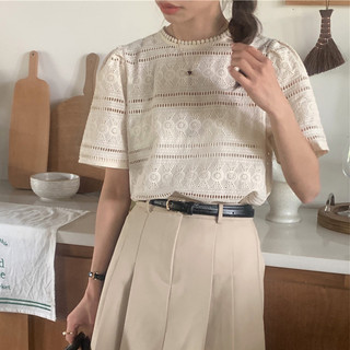 Áo Sơ Mi Nữ Tay Ngắn Phối Ren Phong Cách Hàn Quốc baju baju wanita Lenan panjang Hàng Mới Có Sẵn