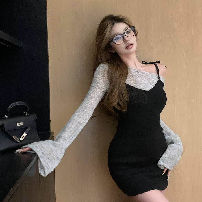 Đầm Dệt Kim Dáng Ôm Dài Cổ Tròn Thời Trang Hàn Quốc Gợi Cảm Cho Nữ