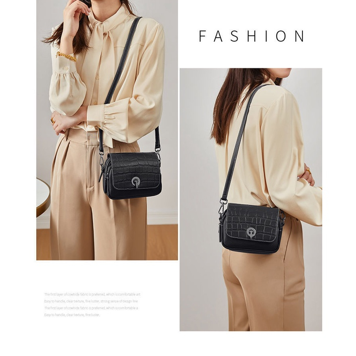 Túi Xách Đeo Vai mini Hình Vuông Vân Da Cá Sấu Màu Đen Thời Trang Cho Nữ