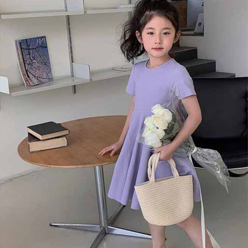 Đầm cotton Tay Ngắn Màu Sắc Ngọt Ngào Thời Trang Mùa Hè Cho Bé Gái
