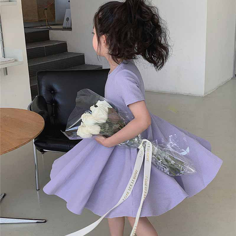 Đầm cotton Tay Ngắn Màu Sắc Ngọt Ngào Thời Trang Mùa Hè Cho Bé Gái