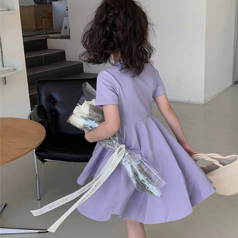 Đầm cotton Tay Ngắn Màu Sắc Ngọt Ngào Thời Trang Mùa Hè Cho Bé Gái