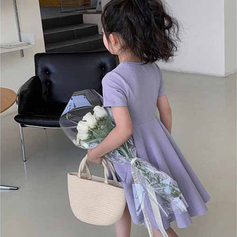 Đầm cotton Tay Ngắn Màu Sắc Ngọt Ngào Thời Trang Mùa Hè Cho Bé Gái