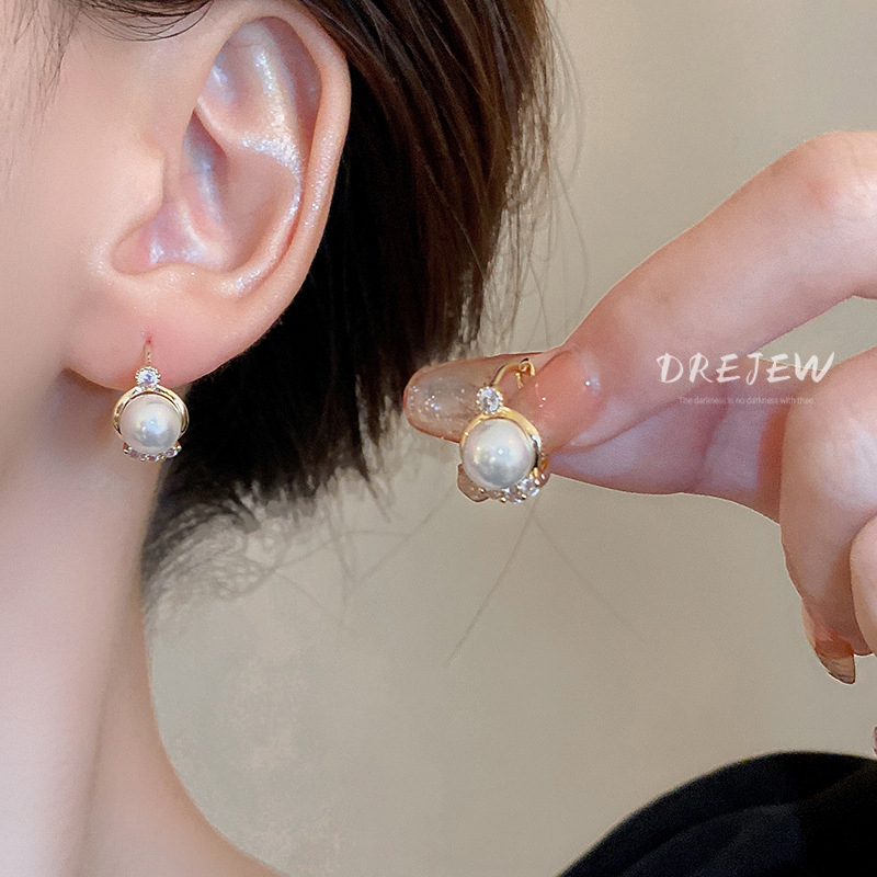 Drejew Bông Tai Đính Ngọc Trai Tròn zircon Kiểu Pháp Đơn Giản Sang Trọng Đa Năng Cao Cấp Không Gây Dị Ứng Cho Nữ
