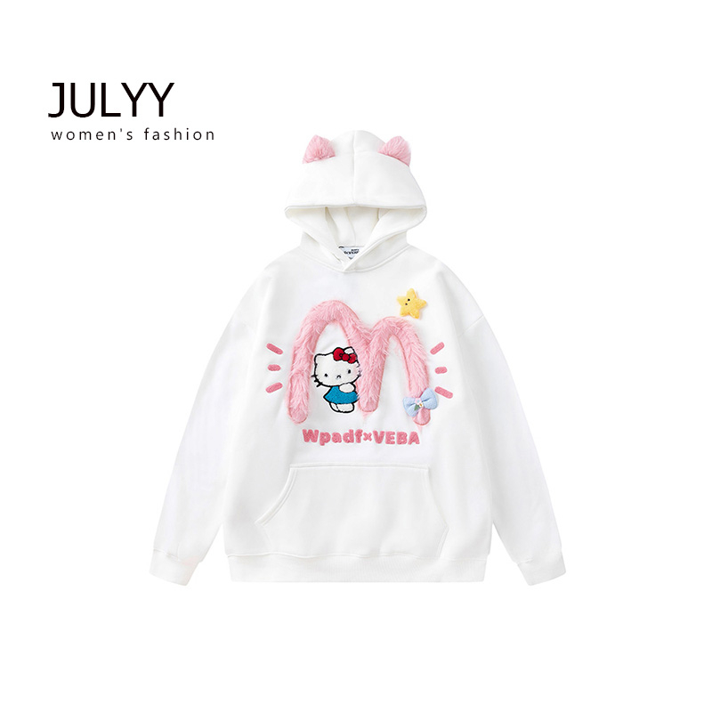 Áo hoodie áo len tay dài Dáng Rộng Thêu Họa Tiết Hello kitty Thời Trang Mùa Thu Dành Cho Cặp Đôi