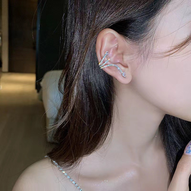 Bông Tai Mạ Bạc 925 Hình Rắn Đính Kim Cương Giả Thời Trang Hàn Quốc Cho Nữ