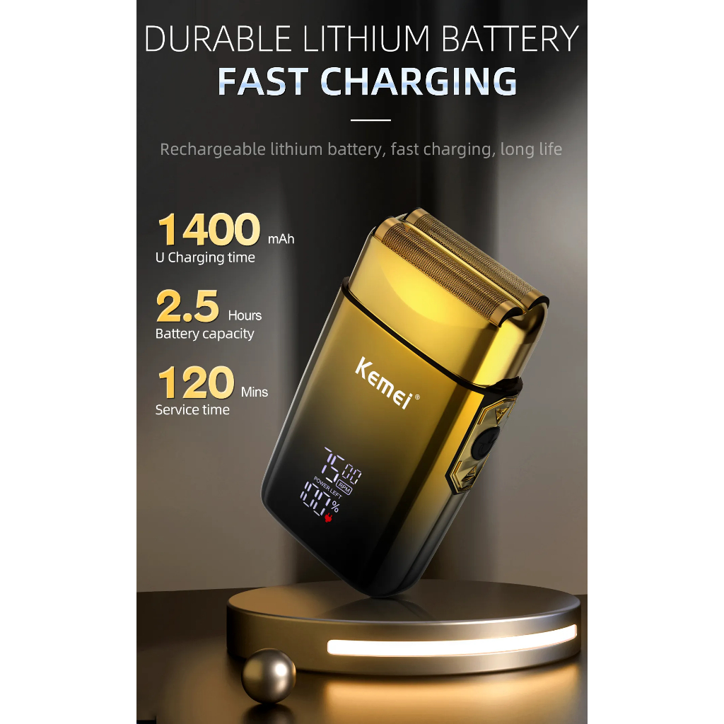 Máy cạo râu điện KEMEI không dây sạc USB màn hình LCD tiện dụng cho nam