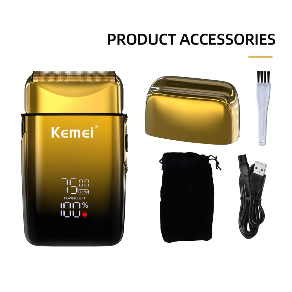 Máy cạo râu điện KEMEI không dây sạc USB màn hình LCD tiện dụng cho nam