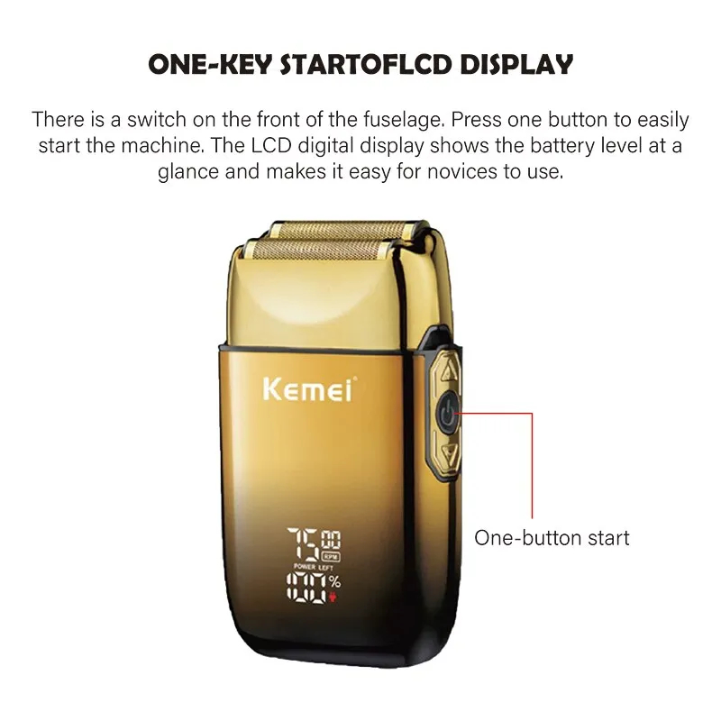 Máy cạo râu điện KEMEI không dây sạc USB màn hình LCD tiện dụng cho nam