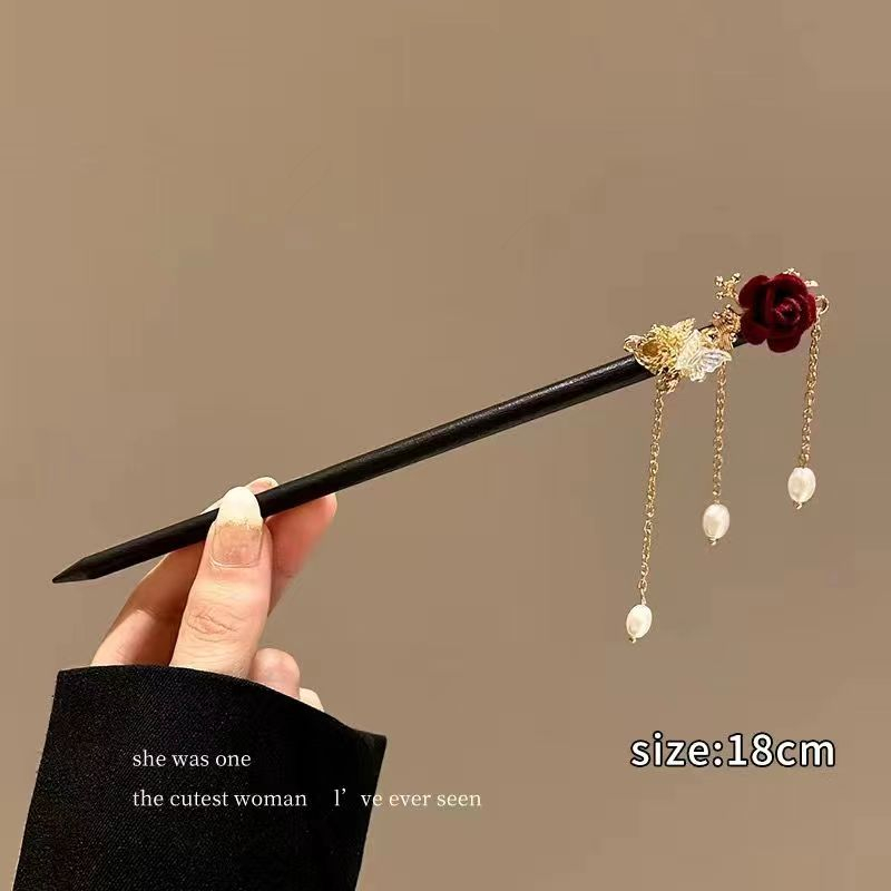 Trâm Cài Tóc Đính Hoa Hồng Tua Rua Phong Cách Cổ Điển Cho Cô Dâu