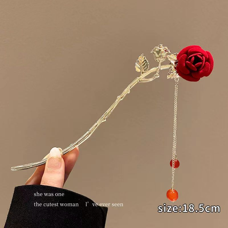 Trâm Cài Tóc Đính Hoa Hồng Tua Rua Phong Cách Cổ Điển Cho Cô Dâu