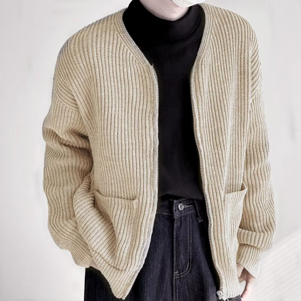 Áo Khoác cardigan Dệt Kim Dáng Rộng Màu Trơn Thời Trang Thu Đông Cho Nam