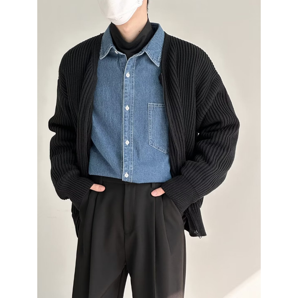 Áo Khoác cardigan Dệt Kim Dáng Rộng Màu Trơn Thời Trang Thu Đông Cho Nam