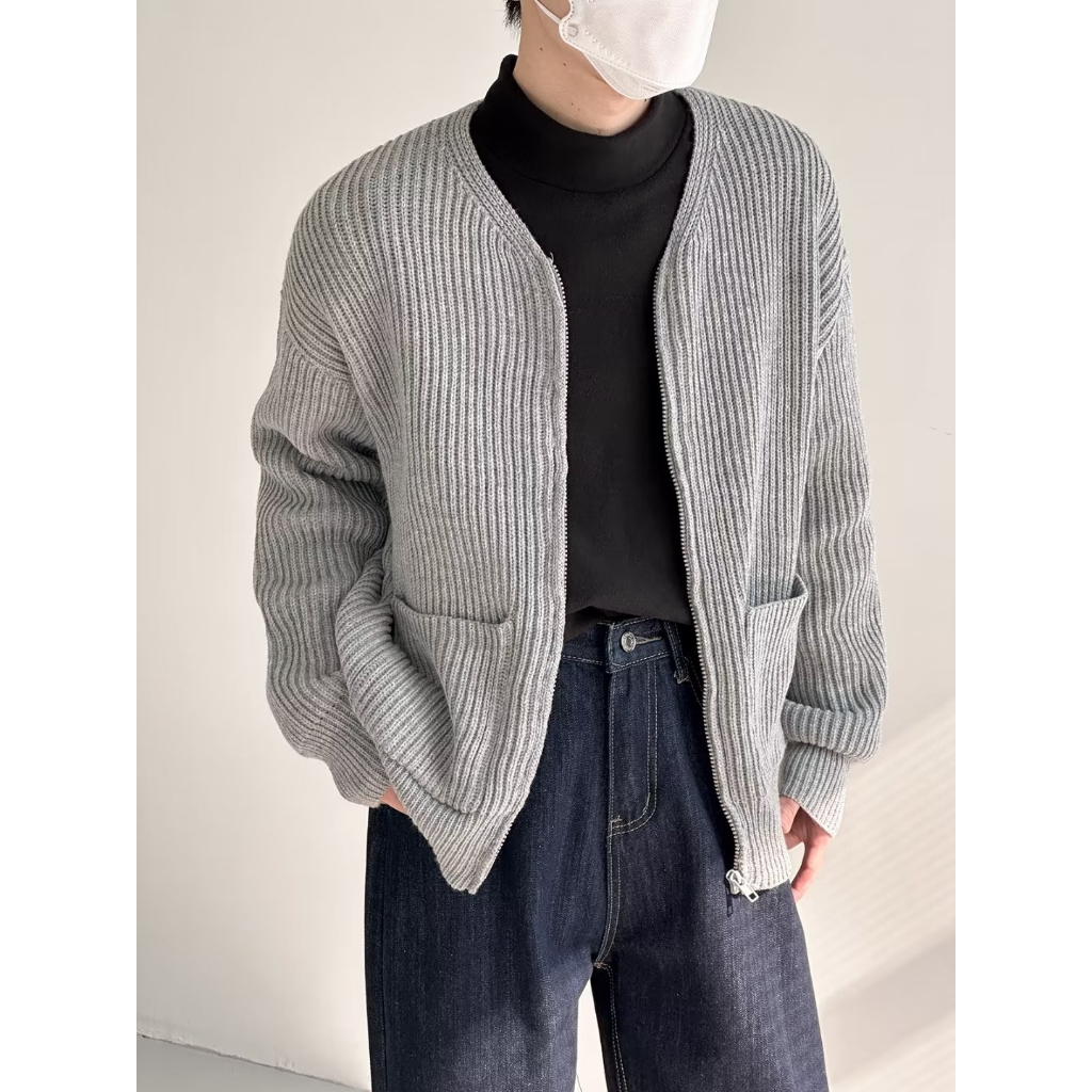 Áo Khoác cardigan Dệt Kim Dáng Rộng Màu Trơn Thời Trang Thu Đông Cho Nam
