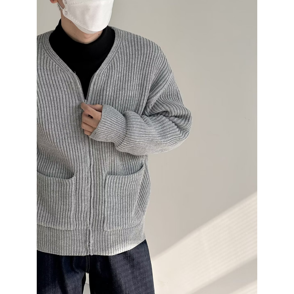 Áo Khoác cardigan Dệt Kim Dáng Rộng Màu Trơn Thời Trang Thu Đông Cho Nam