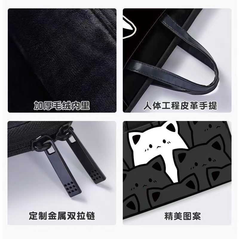 PU Waterproof Computer bag CARTOON CAT laptop bag 16 15 12 13.3inch 14 15.6 inches plus velvet Briefcase