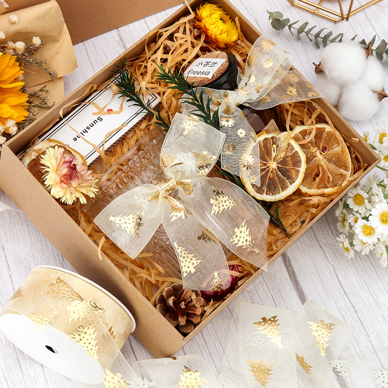 Cuộn Dây Ruy Băng organza Vàng 9.1Mres Dùng Trang Trí Gói Bánh Kem