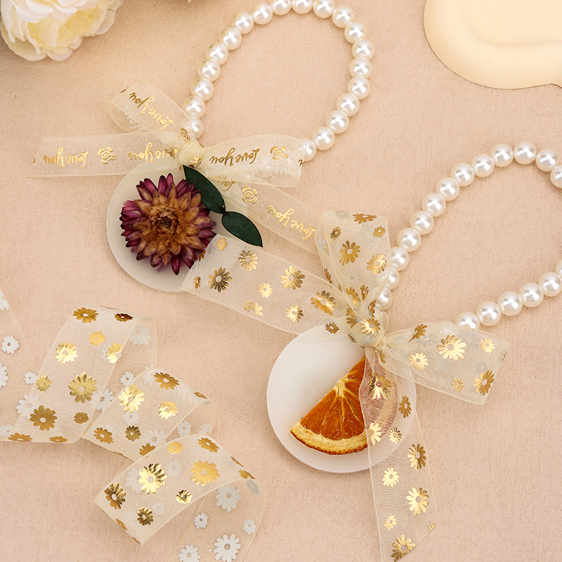 Cuộn Dây Ruy Băng organza Vàng 9.1Mres Dùng Trang Trí Gói Bánh Kem