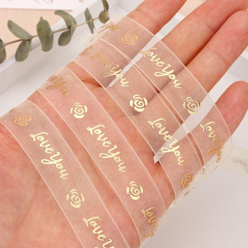 Cuộn Dây Ruy Băng organza Vàng 9.1Mres Dùng Trang Trí Gói Bánh Kem
