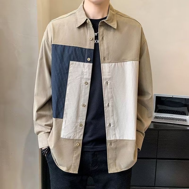 Áo Sơ Mi Dài Tay Hai Màu Họa Tiết Kẻ Sọc Phong Cách Anh Quốc Thời Trang Mùa Thu Cho Nam m-3xl