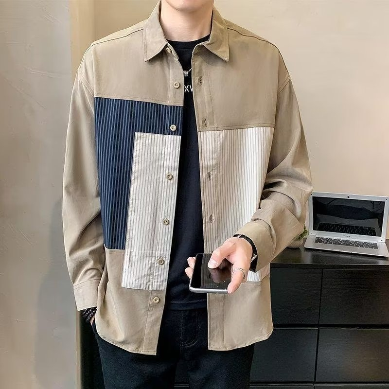 Áo Sơ Mi Dài Tay Hai Màu Họa Tiết Kẻ Sọc Phong Cách Anh Quốc Thời Trang Mùa Thu Cho Nam m-3xl