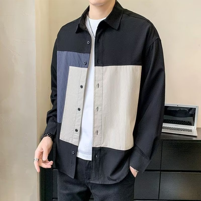 Áo Sơ Mi Dài Tay Hai Màu Họa Tiết Kẻ Sọc Phong Cách Anh Quốc Thời Trang Mùa Thu Cho Nam m-3xl
