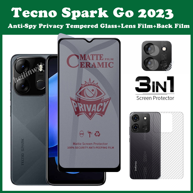 Tecno Set Kính Cường Lực Bảo Vệ Màn Hình Chống Nhìn Trộm Cho spark go 2023 10 pro 10c pova 5 pro camon 20 pro 5g + Miếng Dán Lưng + Phim