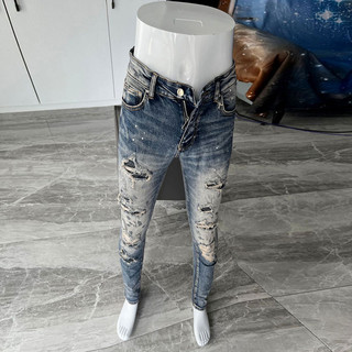 Amiri High Street Fashion New Men Jeans Vintage Blue Tight Trim Decoration Process Design High Quality Men Jeans