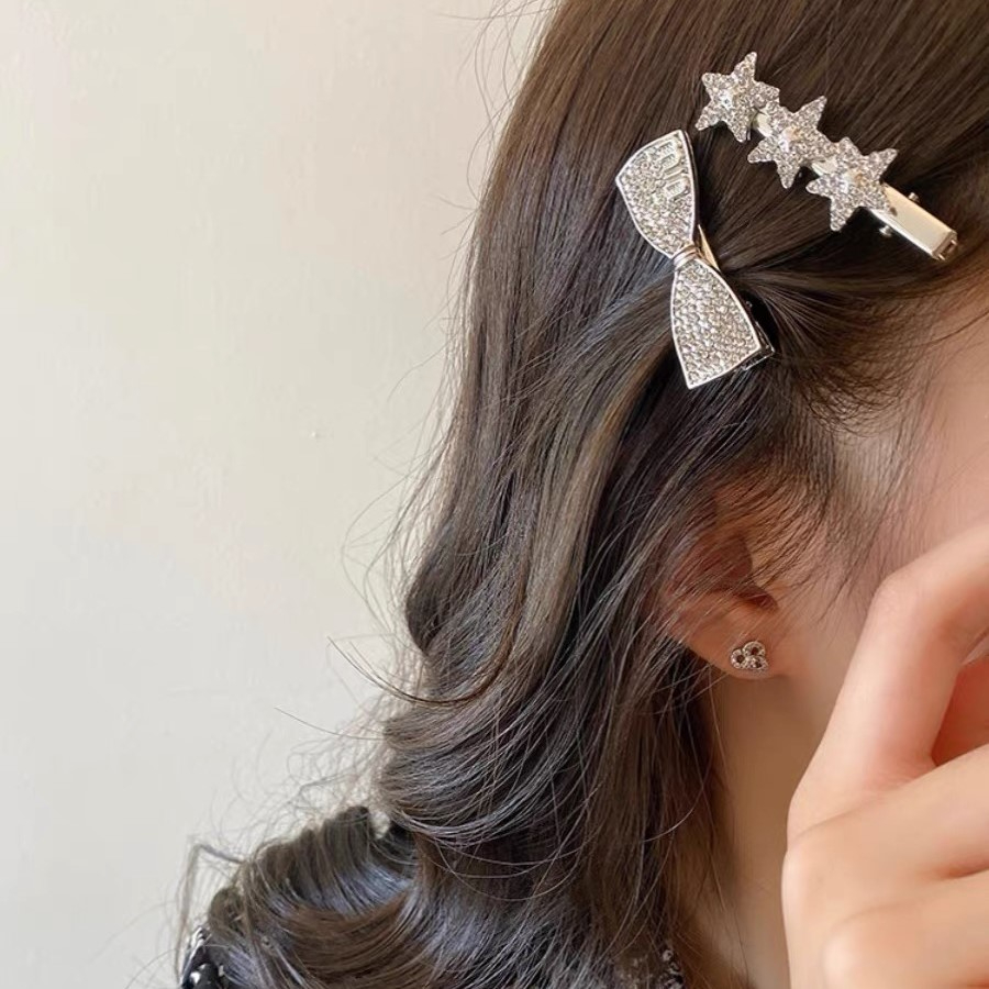 Thời Trang Kẹp Tóc Hình Nơ Đính Kim Cương Giả Màu Bạc Làm Quà Sinh Nhật Cho Nữ