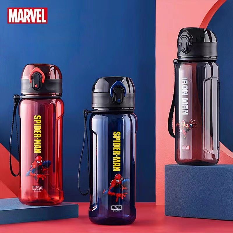 DISNEY Bình Nước 600ml In Hình Người Nhện marvel Kèm Ống Hút Tiện Dụng Cho Bé