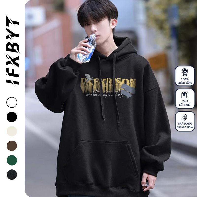 Áo Hoodie Cotton đen nam IFXBYT áo nỉ tay dài thời  trang in hình đẹp unisex 100% cotton-V0005