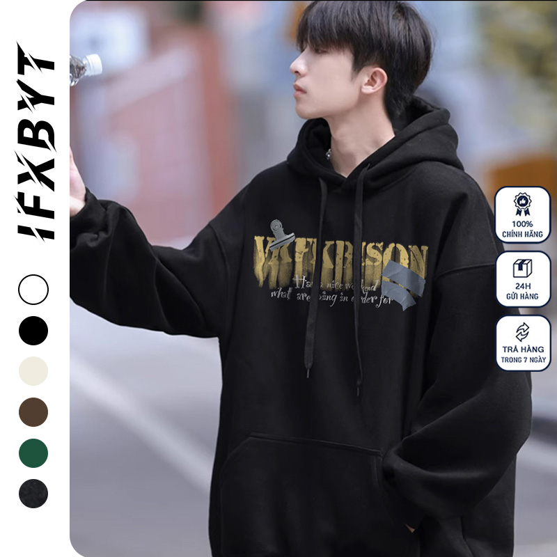 Áo Hoodie Cotton đen nam IFXBYT áo nỉ tay dài thời  trang in hình đẹp unisex 100% cotton-V0005