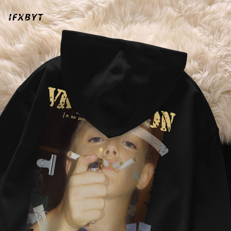 Áo Hoodie Cotton đen nam IFXBYT áo nỉ tay dài thời  trang in hình đẹp unisex 100% cotton-V0005